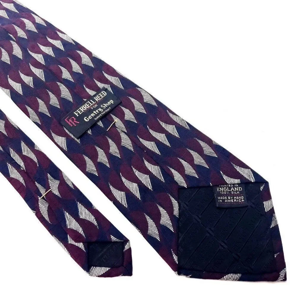 Ferrell Reed Silk Tie Red Blue Geometric England Wide‎